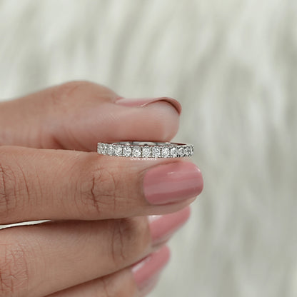 Round half eternity band with slim pave setting in white gold