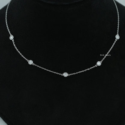 Round Bezel Lab Diamond Station Necklace