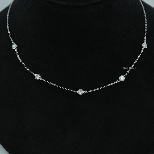 Round Bezel Lab Diamond Station Necklace