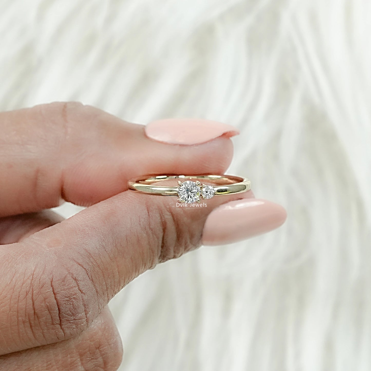 Round Cut Lab Diamond Two Stone Dainty Ring