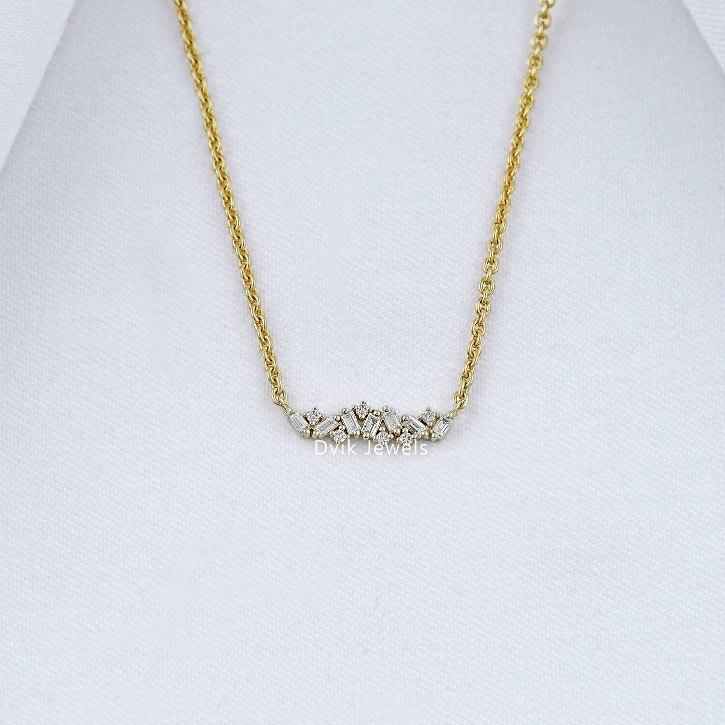 Baguette and Round Diamond Bar Necklace Pendant