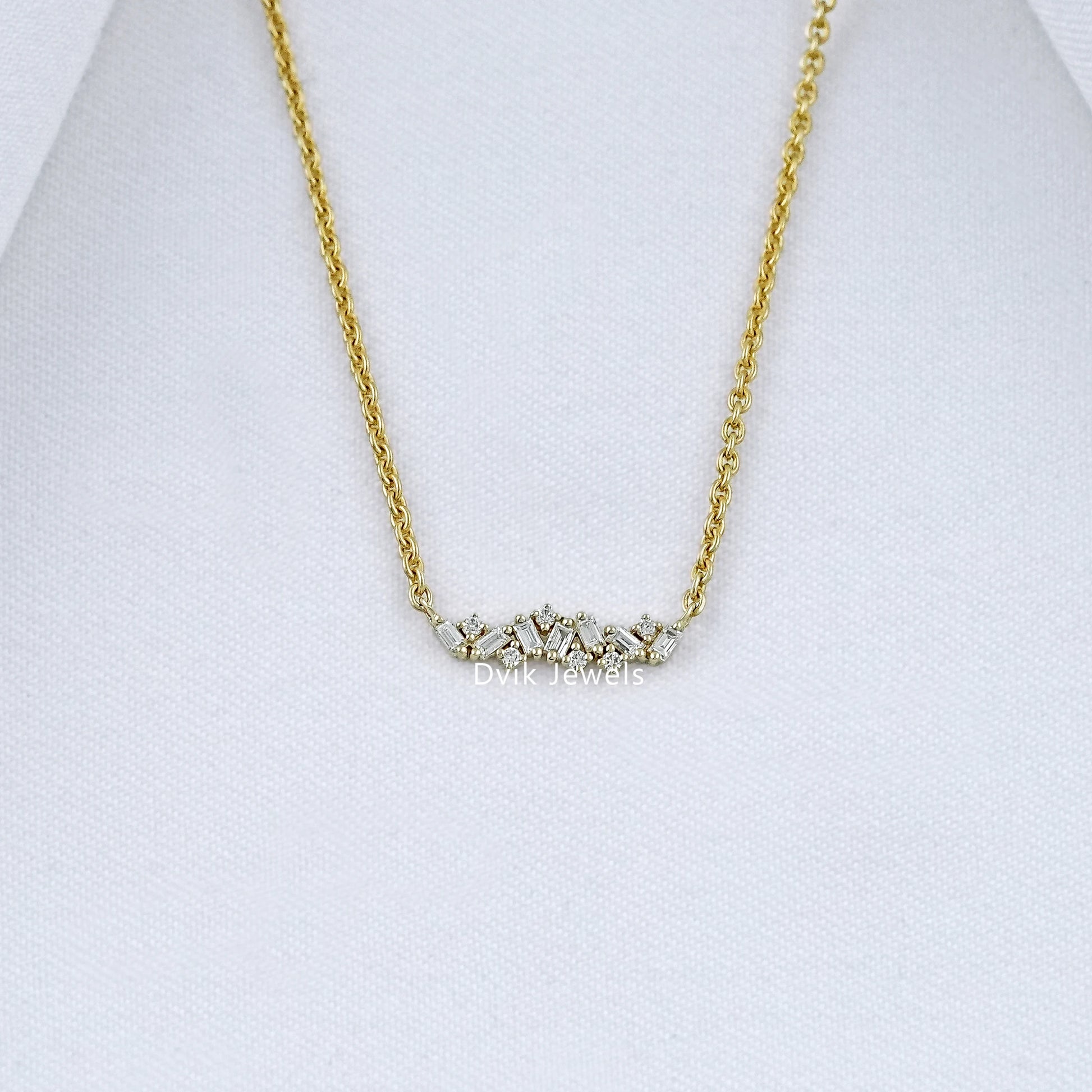 Baguette and Round Diamond Bar Necklace Pendant