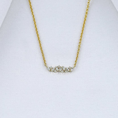 Baguette and Round Diamond Bar Necklace Pendant