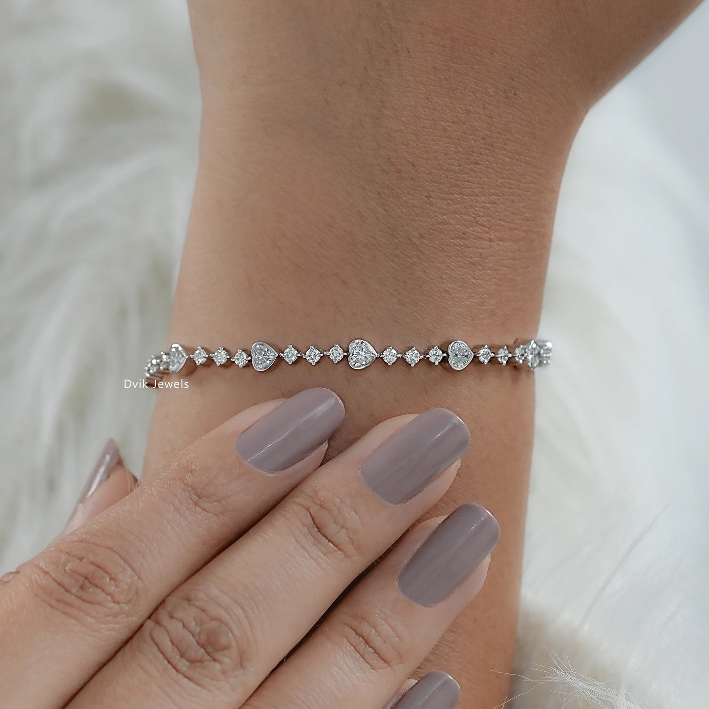 Mixed Heart and Round Cut Lab Diamond Tennis Bracelet