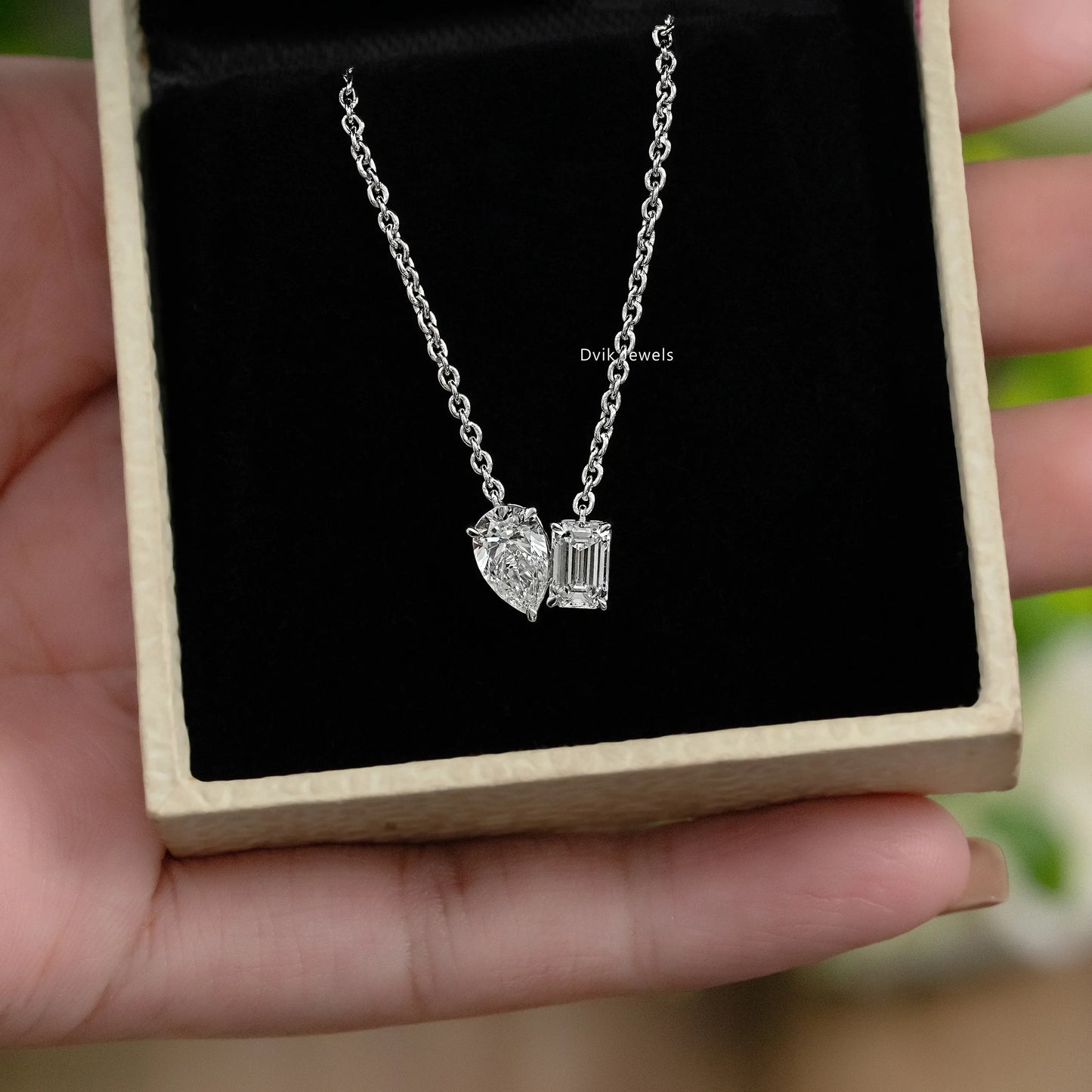 Pear and Emerald Cut Lab Diamond Dual Stone Pendant Pendant