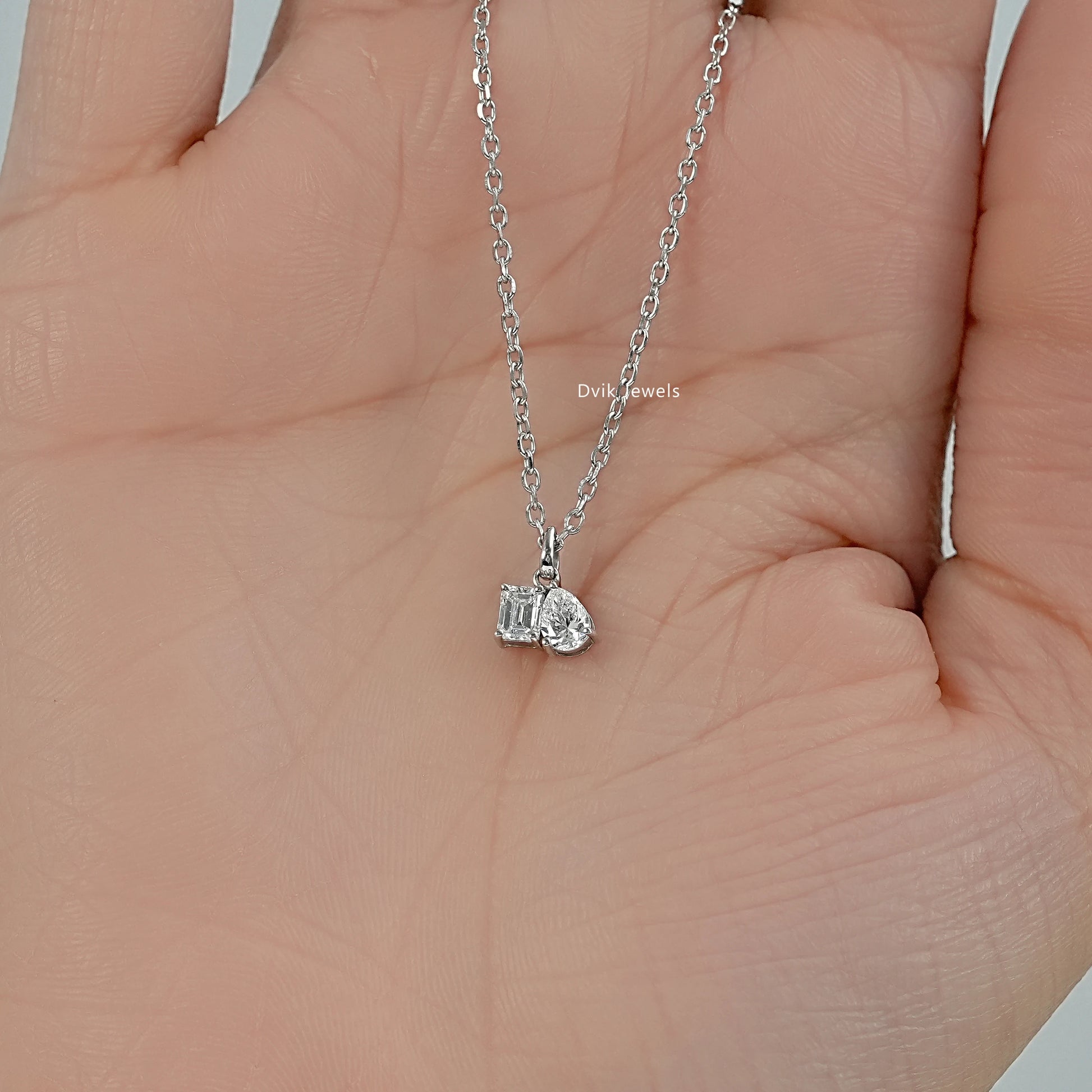 Emerald & Pear Cut Lab Diamond Duo Pendant Pendant
