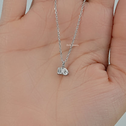 Emerald & Pear Cut Lab Diamond Duo Pendant Pendant