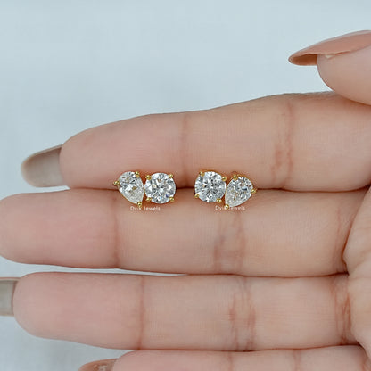 Pear and Round Lab Diamond Toi et Moi Stud Earrings Earrings