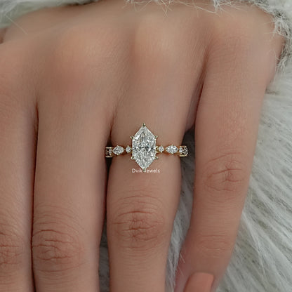 Dutch Marquise Lab Diamond Solitaire Accent Ring Ring