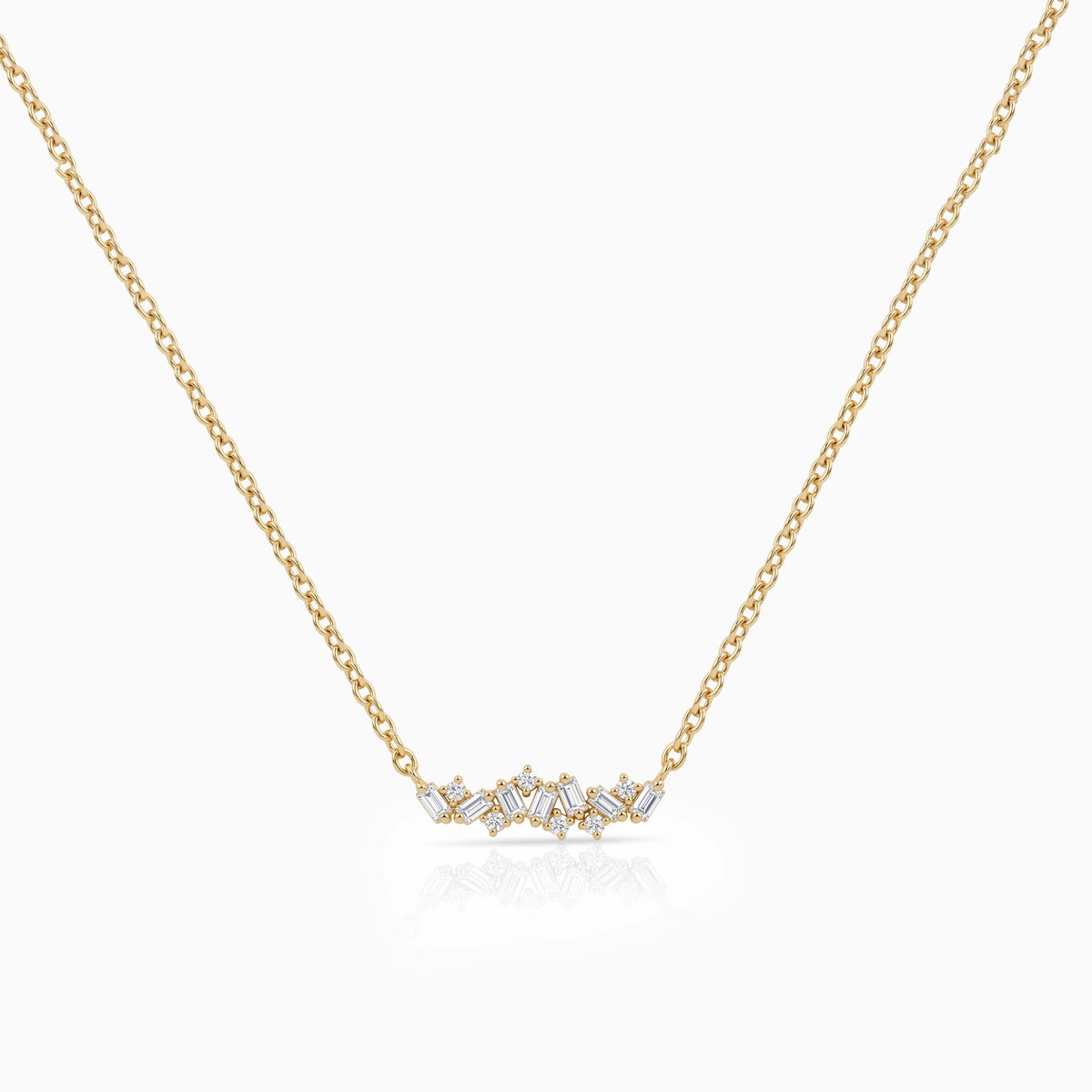Baguette and Round Diamond Bar Necklace Pendant