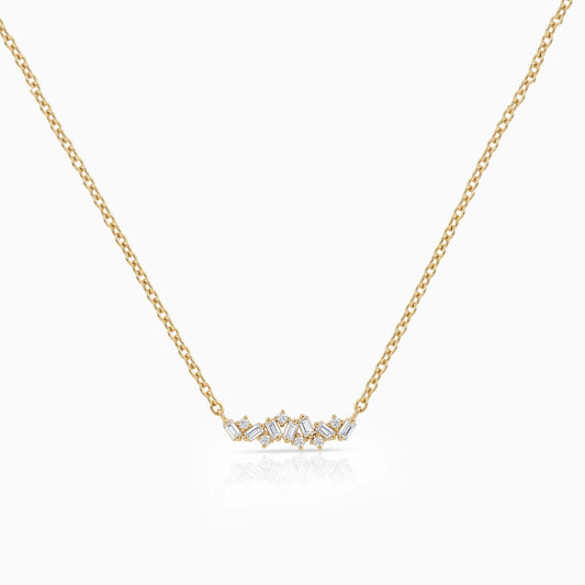 Baguette and Round Diamond Bar Necklace Pendant