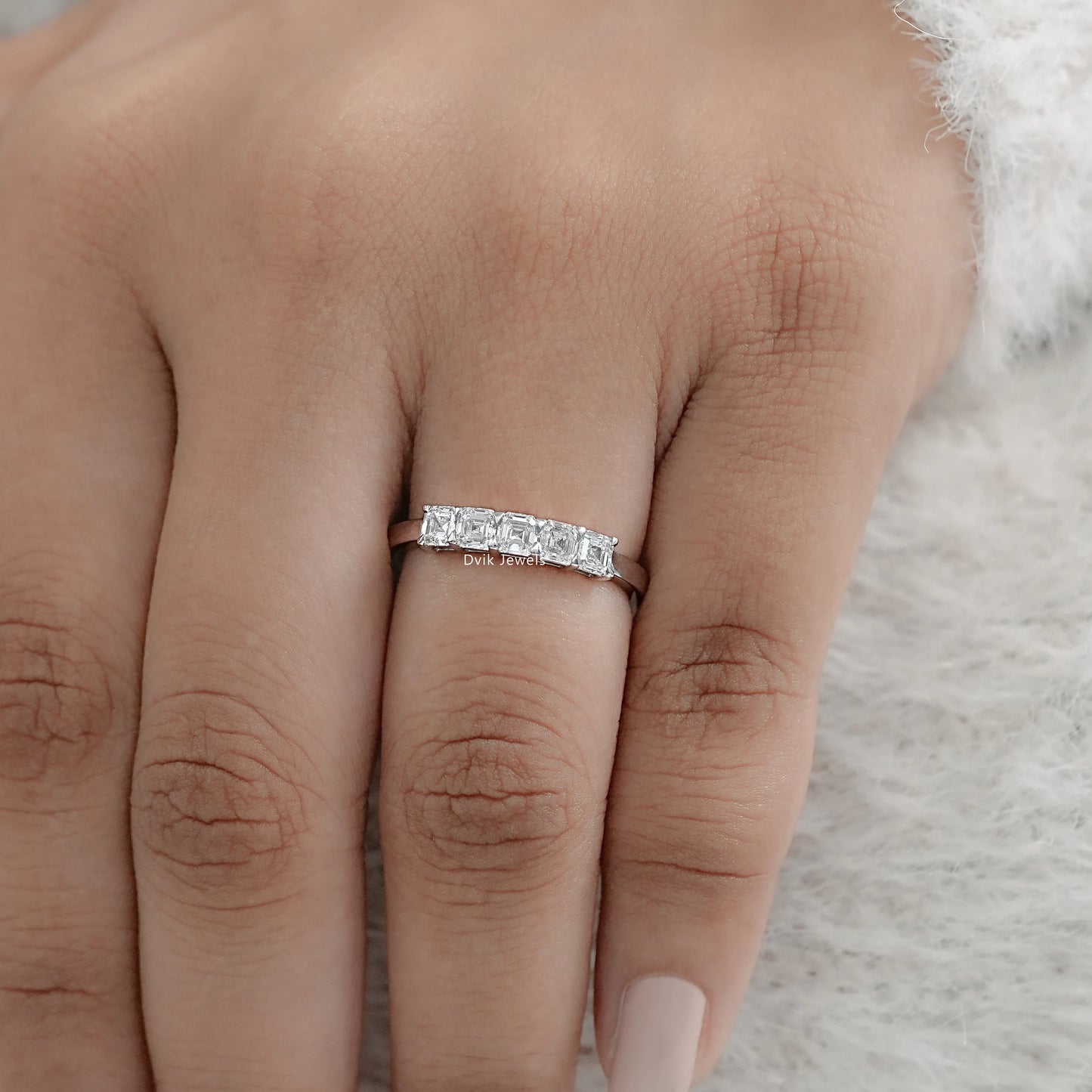 Five Stone Asscher Cut Lab Diamond Ring