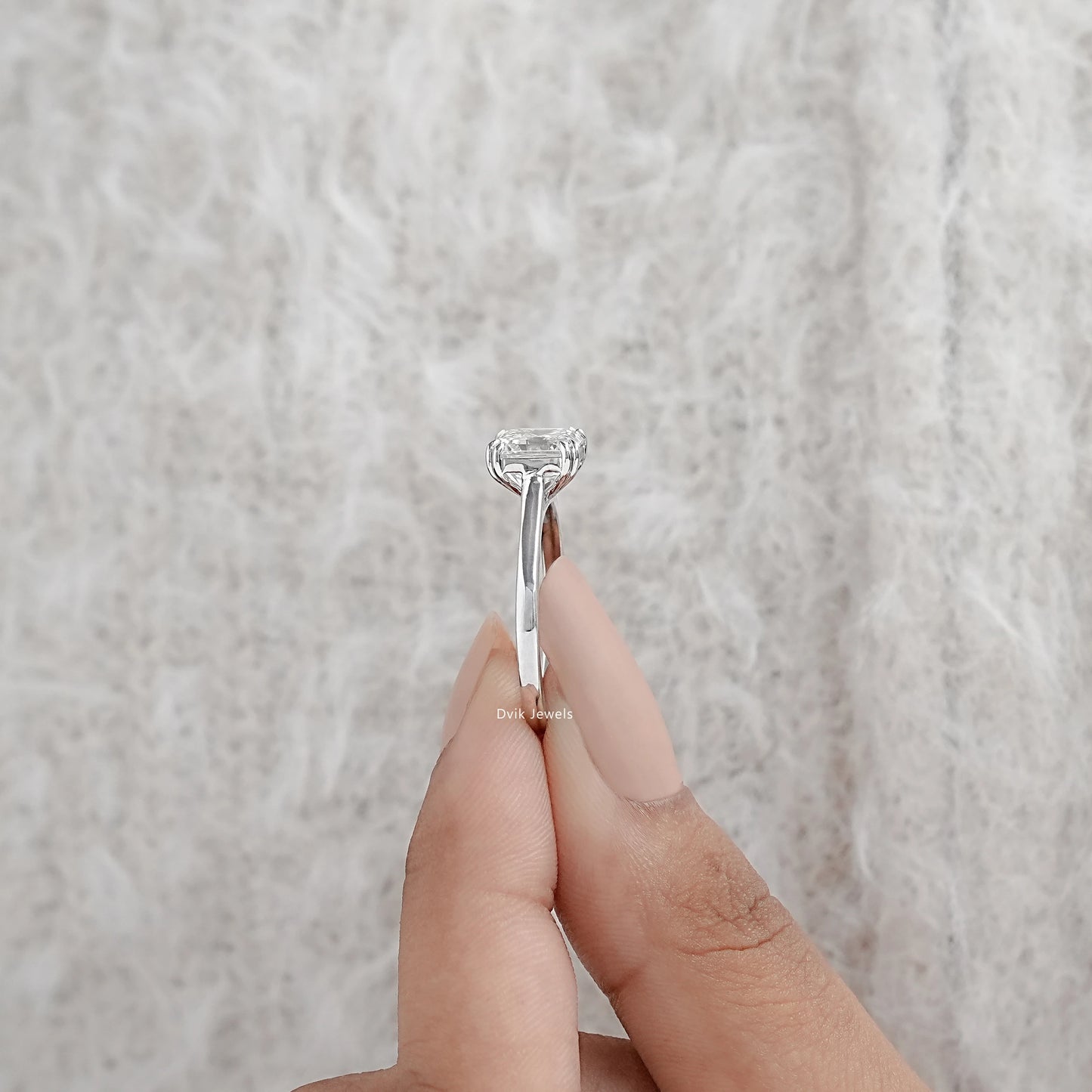 Lab Grown Square Emerald Cut Solitaire Ring