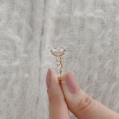 Cushion Cut Diamond Ring with Marquise Side Stones