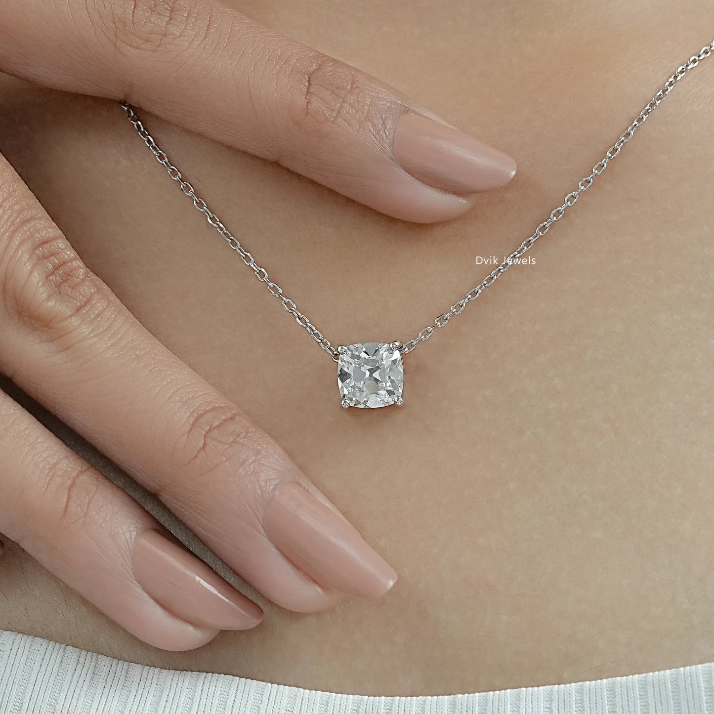 Square Old Mine Cushion Cut Lab Diamond Solitaire Pendant Pendant