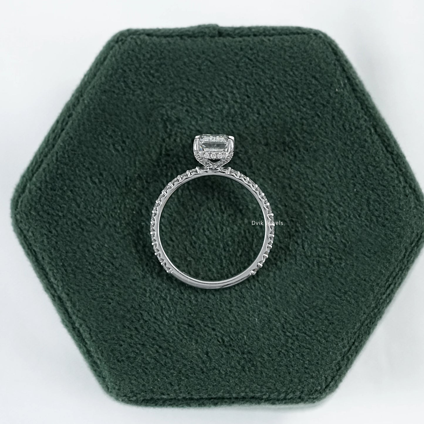 Emerald Cut Lab Diamond Hidden Halo Solitaire Accent Ring