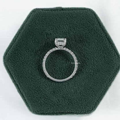 Emerald Cut Lab Diamond Hidden Halo Solitaire Accent Ring