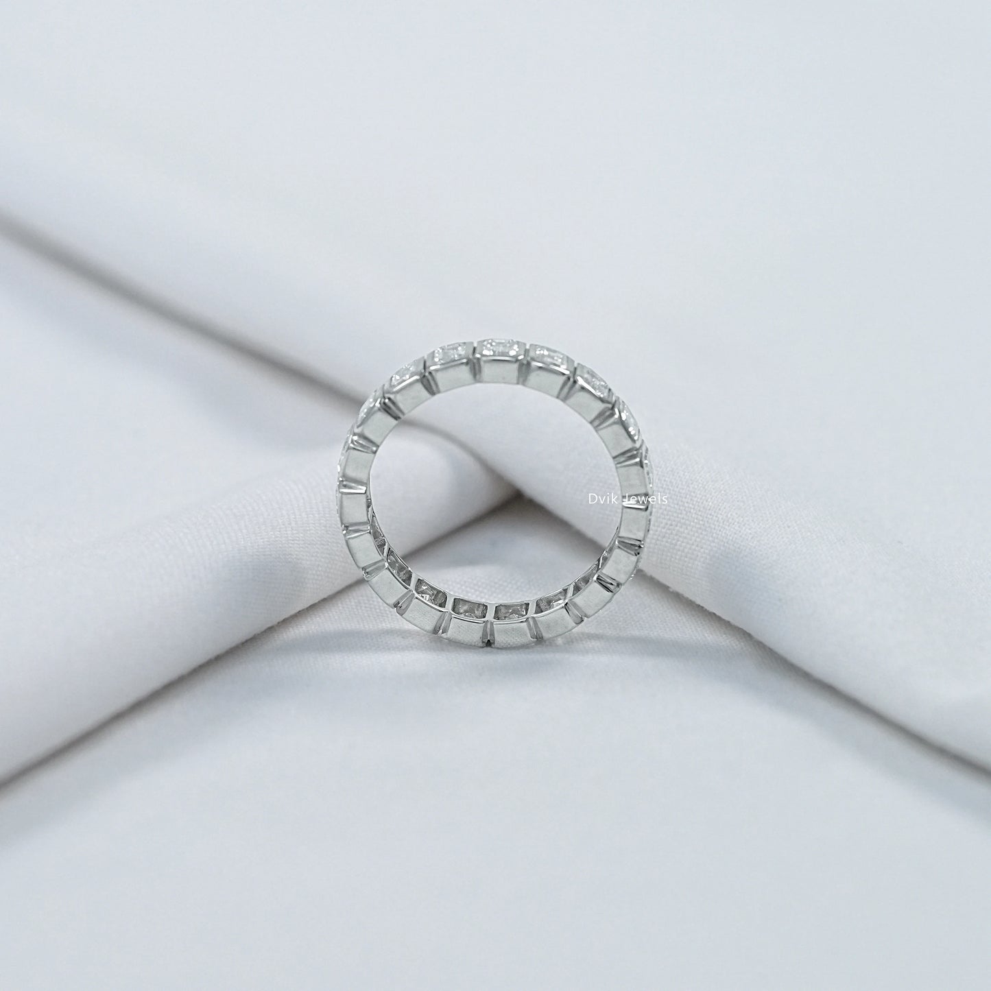 Emerald Cut Diamond Bezel Set Eternity Band