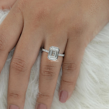 Bezel Set Emerald Cut Lab Diamond Solitaire Accent Ring