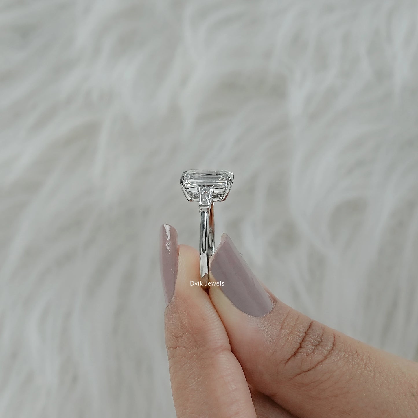 Emerald Cut Lab Diamond Tapered Baguette Side Stone Ring