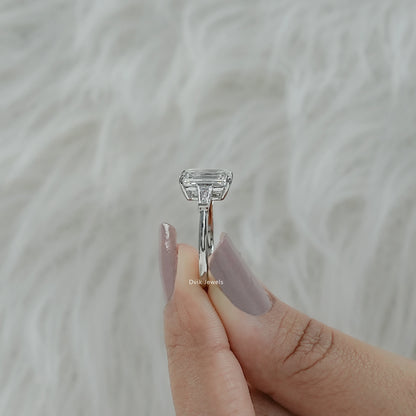 Emerald Cut Lab Diamond Tapered Baguette Side Stone Ring