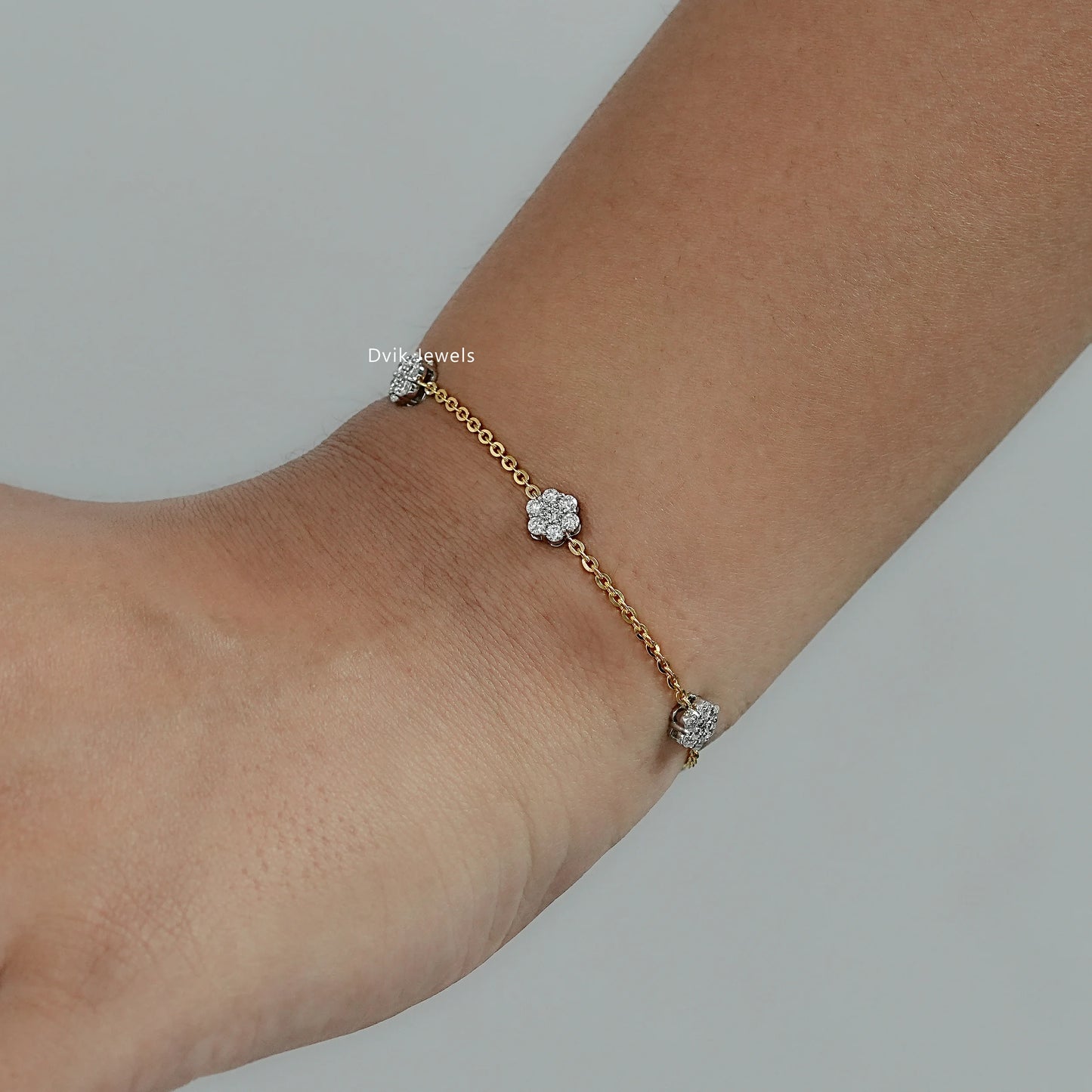 Floral Cluster Lab Diamond Station Chain Bracelet