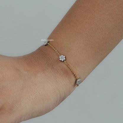 Floral Cluster Lab Diamond Station Chain Bracelet