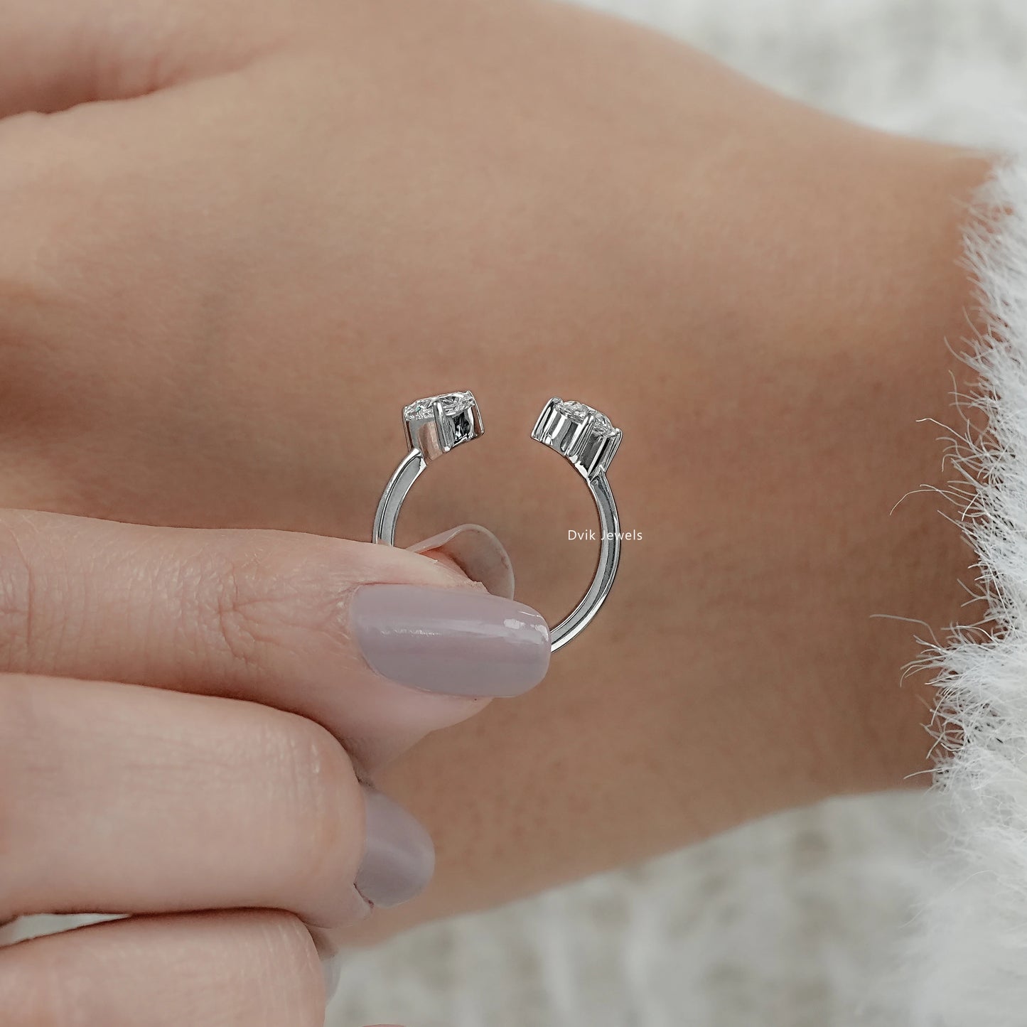 Heart and Round Cut Lab Diamond Toi Moi Engagement Ring