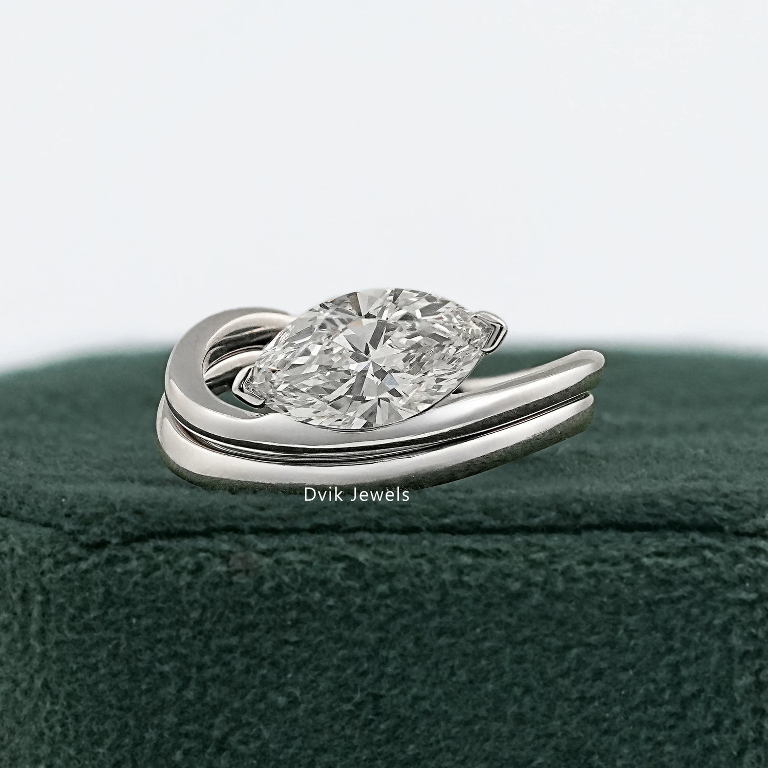 Marquise Cut Diamond Double Row Curve Engagement Ring Ring
