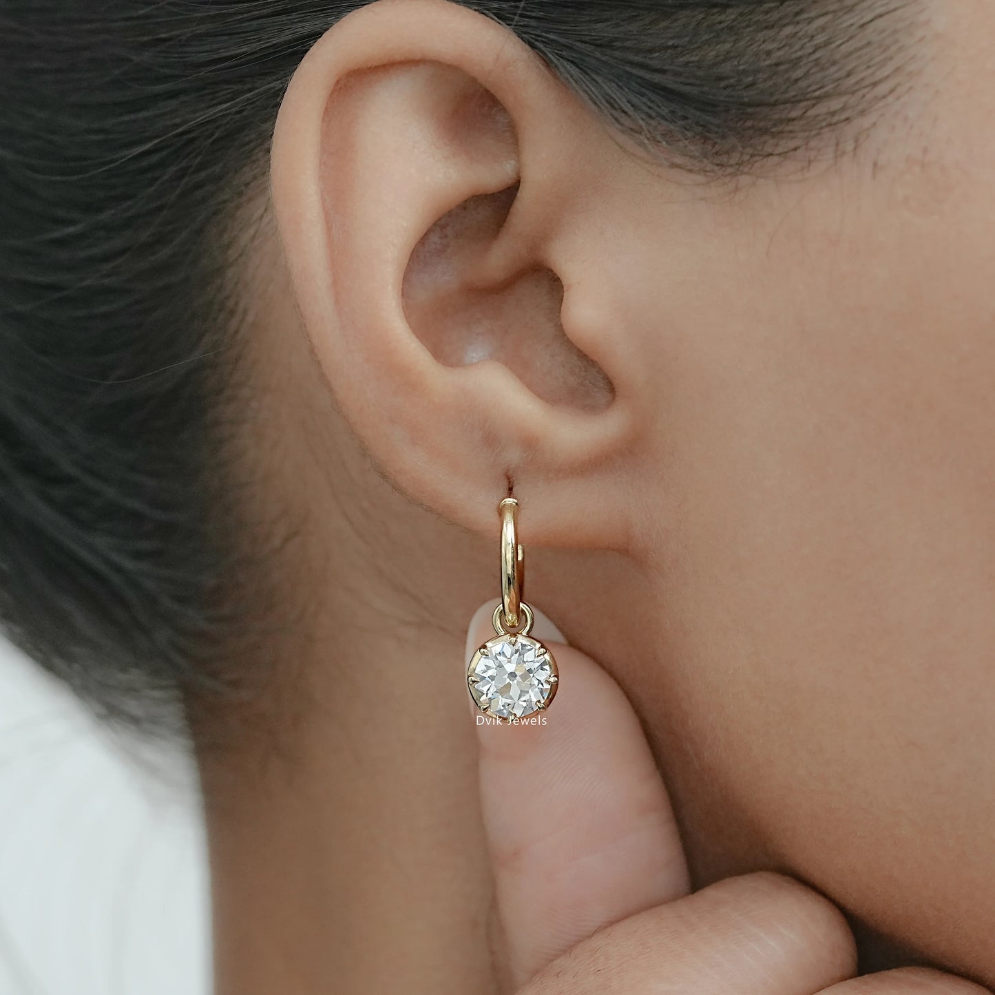 OEC Round Cut Lab Diamond Dangle Drop Earrings