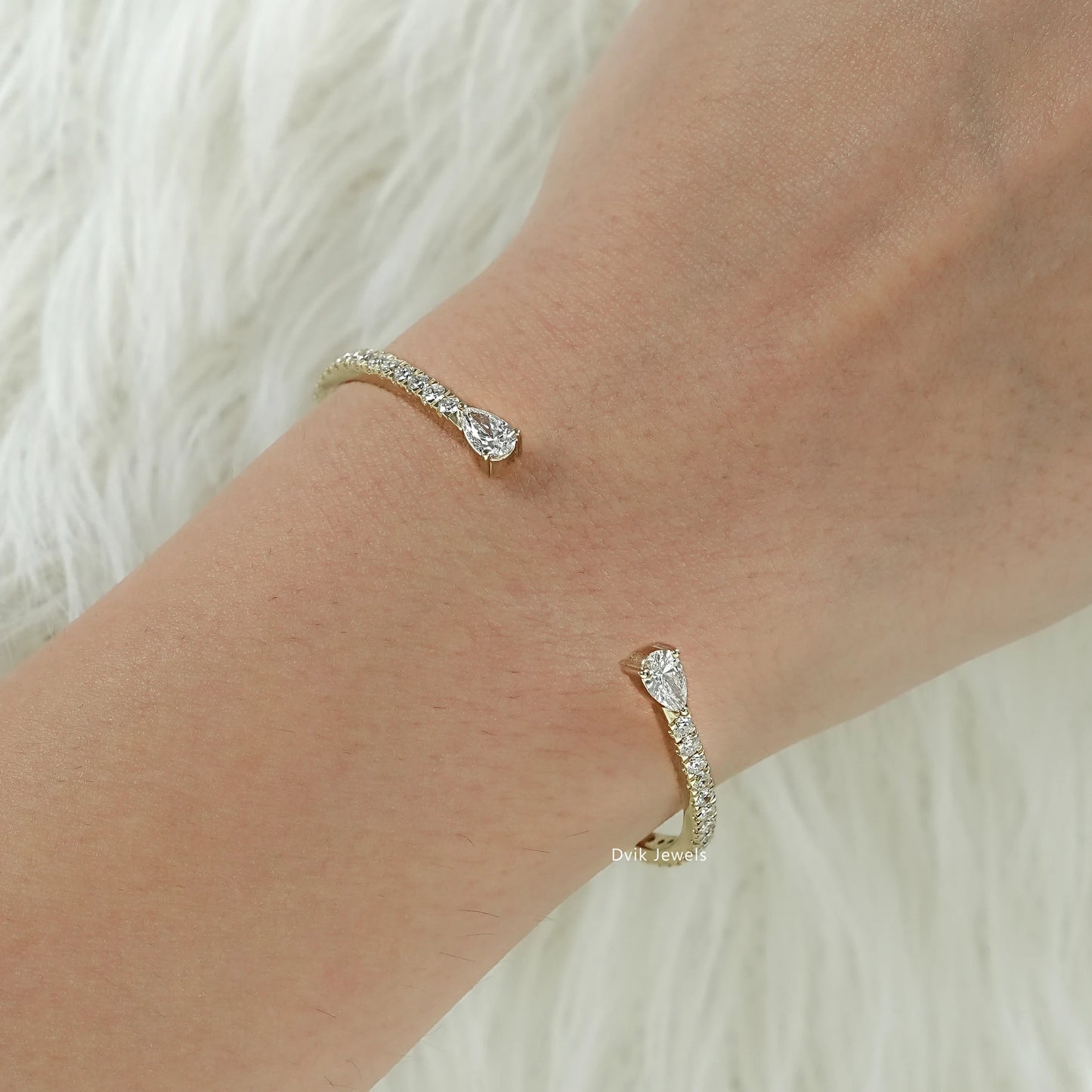 Pear And Round Cut Diamond Open Cuff Bracelet