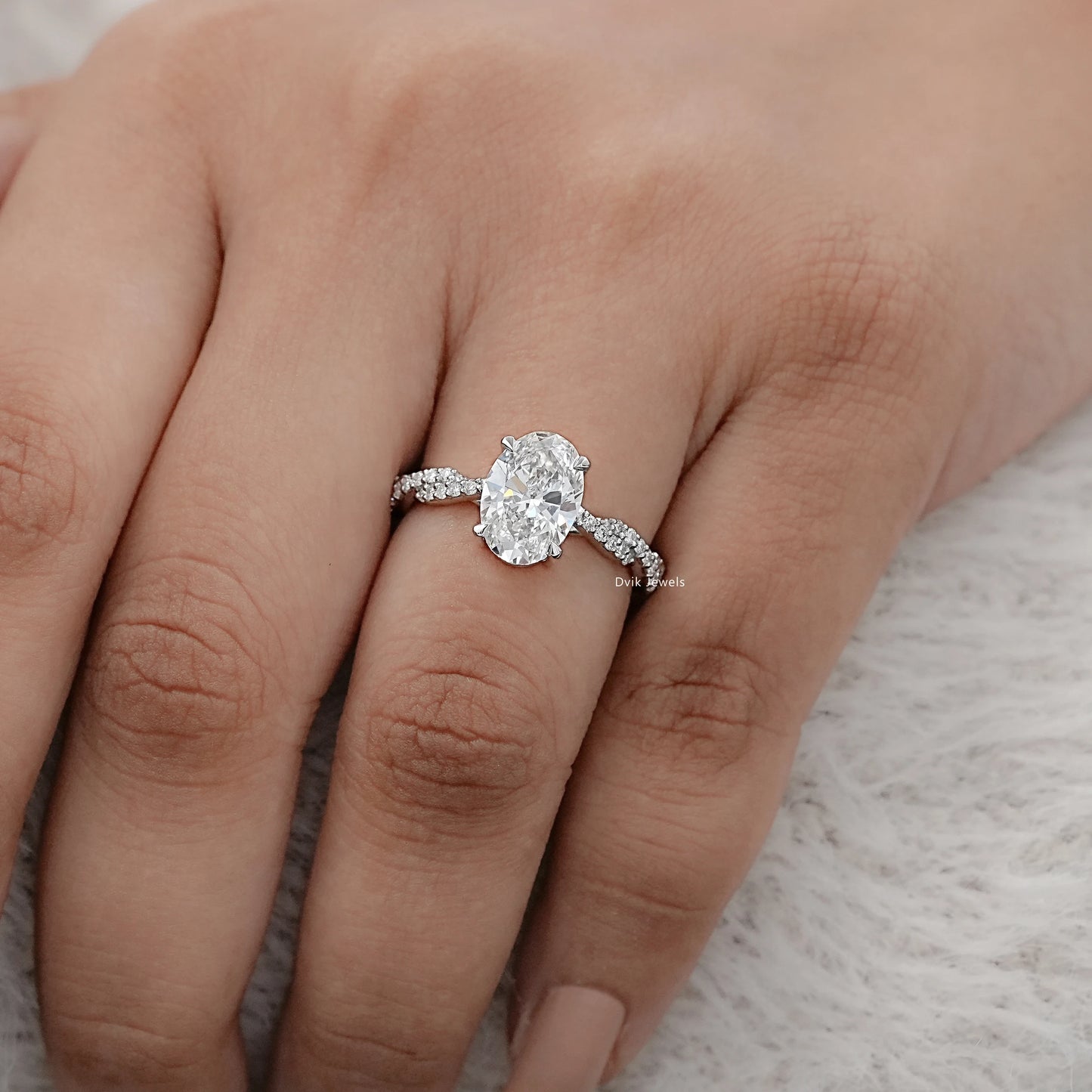 Twist Shank Oval Accent Diamond Ring