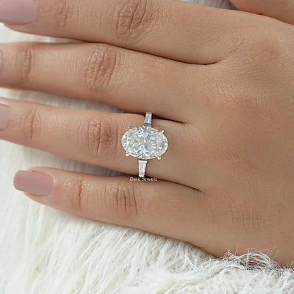 Angled hand view of oval lab diamond engagement ring for our USA bridal jewelry market.