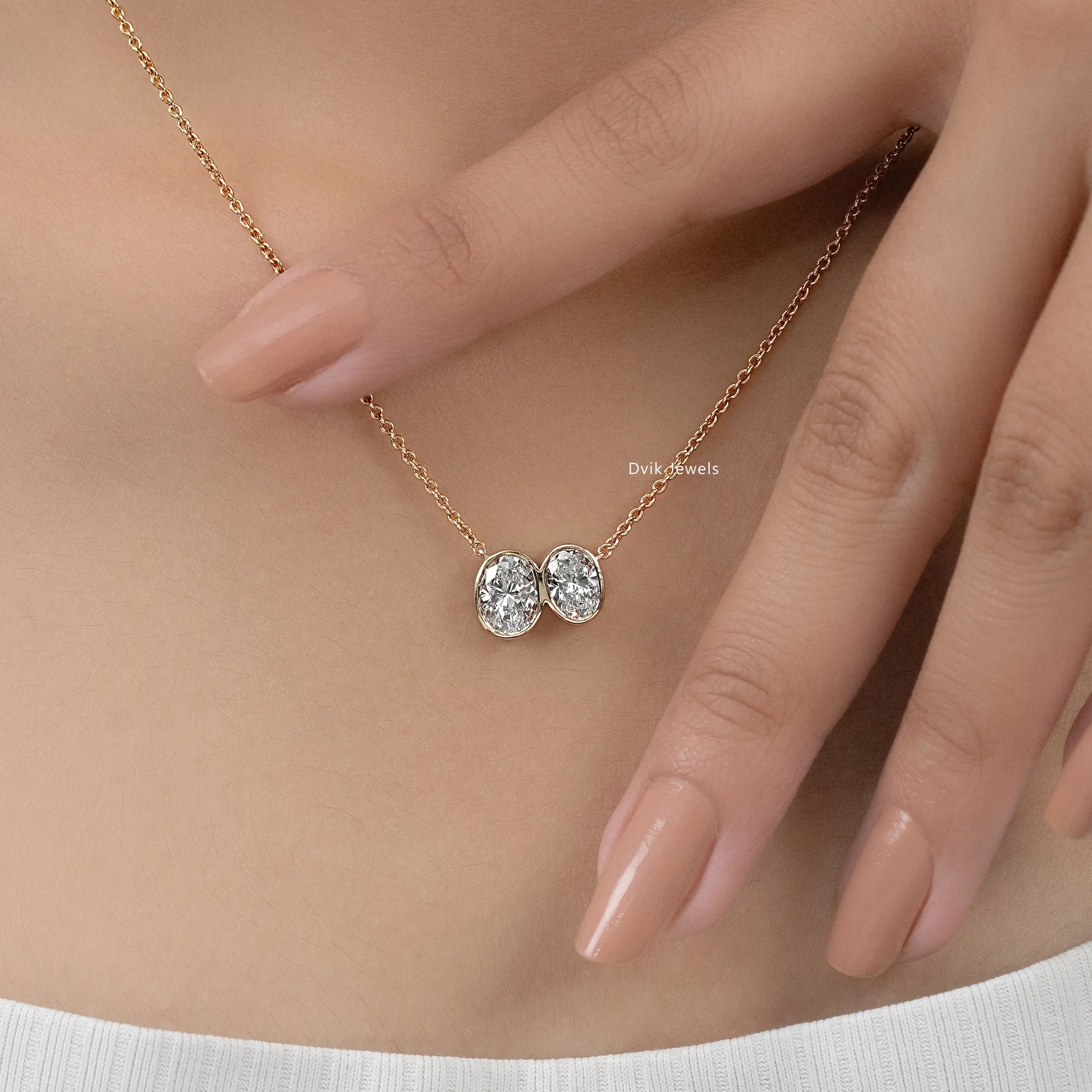 Double Oval Cut Lab Diamond Bezel Set Pendant Pendant