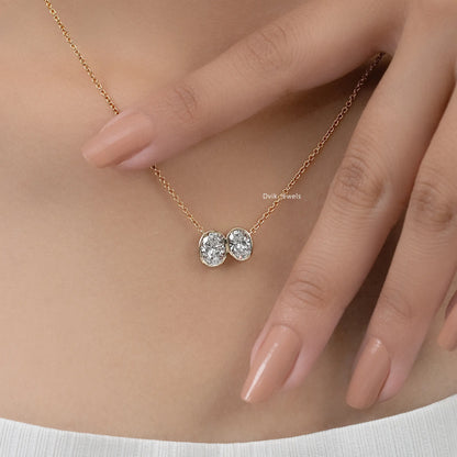 Double Oval Cut Lab Diamond Bezel Set Pendant Pendant