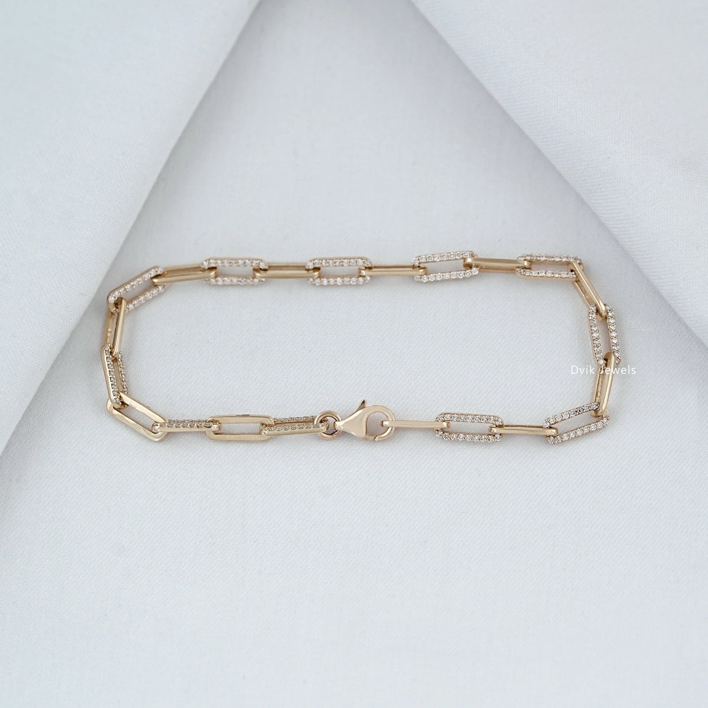 Round Cut Lab Diamond Paper Clip Link Bracelet