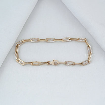 Round Cut Lab Diamond Paper Clip Link Bracelet