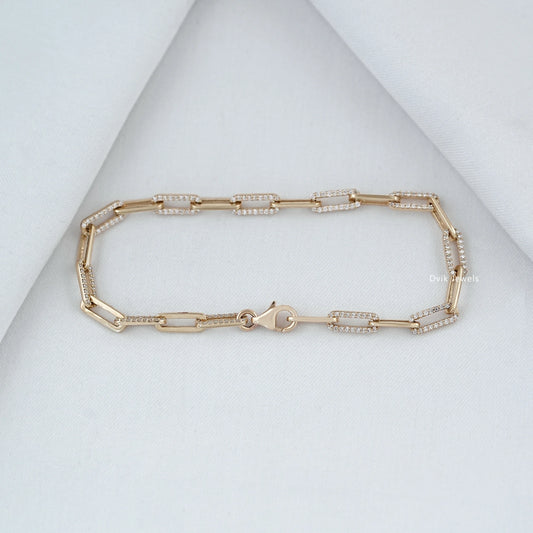Round Cut Lab Diamond Paper Clip Link Bracelet