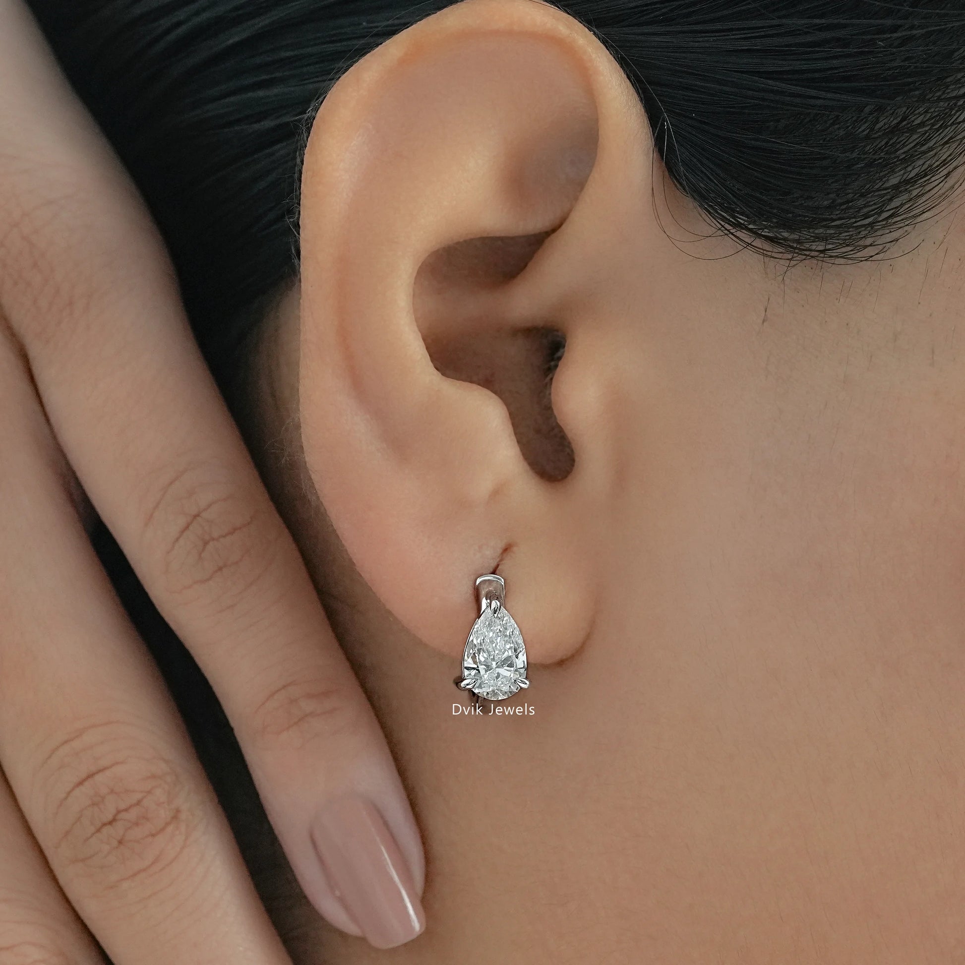 Pear Cut Lab Diamond Solitaire Hoop Earrings Earrings