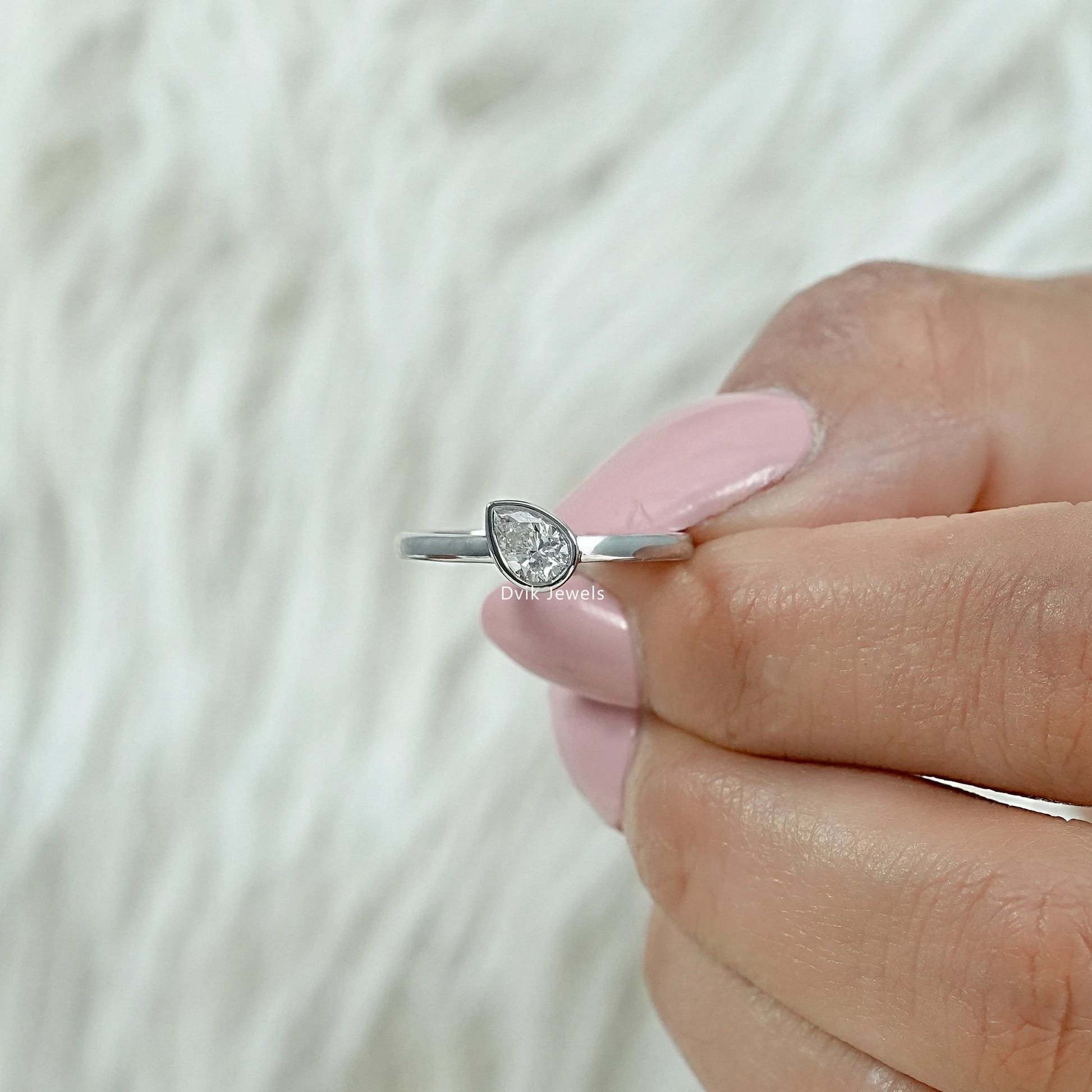 Pear Cut Lab Diamond Bezel Solitaire Ring Ring
