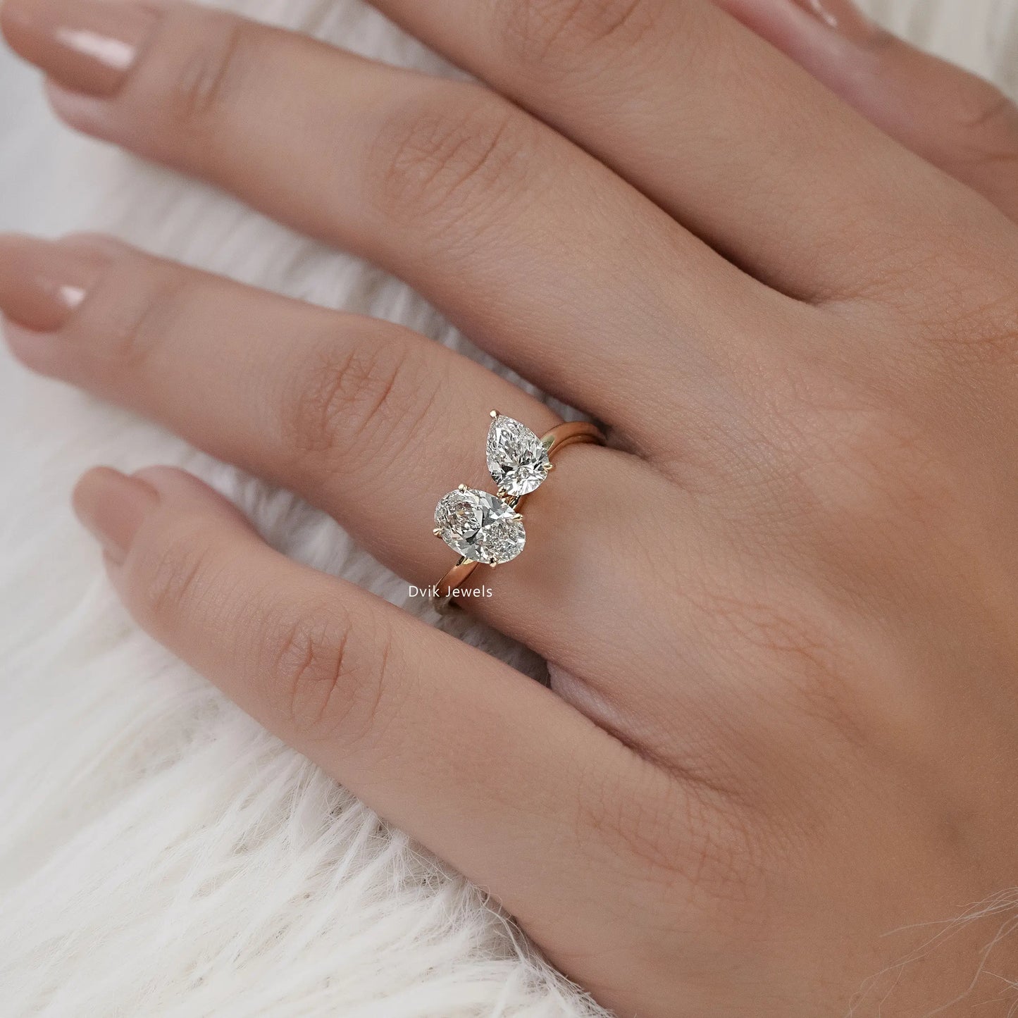 Pear and Oval Cut Lab Diamond Curved Wave Ring Ring