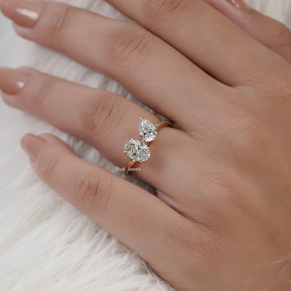 Pear and Oval Cut Lab Diamond Curved Wave Ring Ring