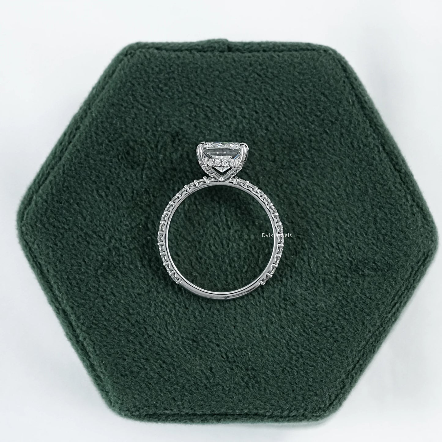 Princess Cut Lab Diamond Pave Set Solitaire Accent Ring