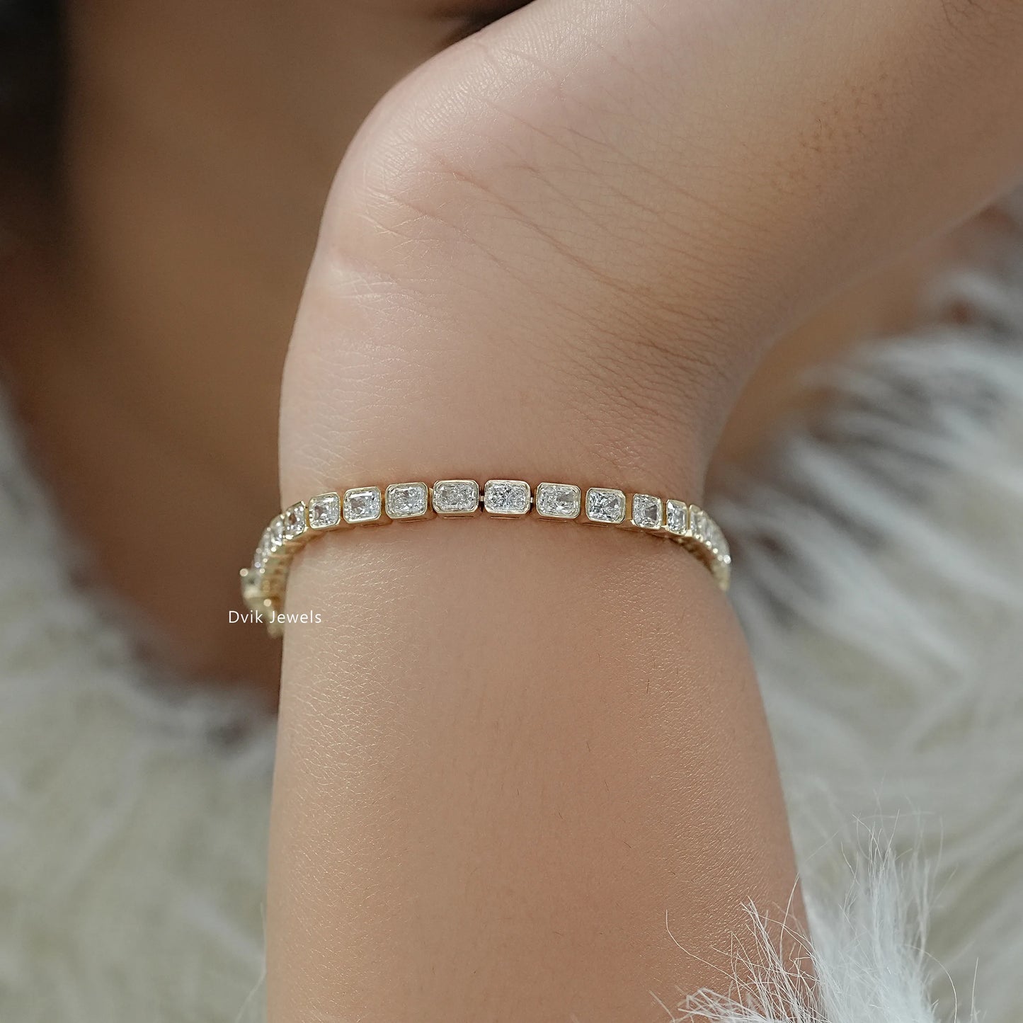 Bezel Set Radiant Cut Lab Diamond Tennis Bracelet Bracelet