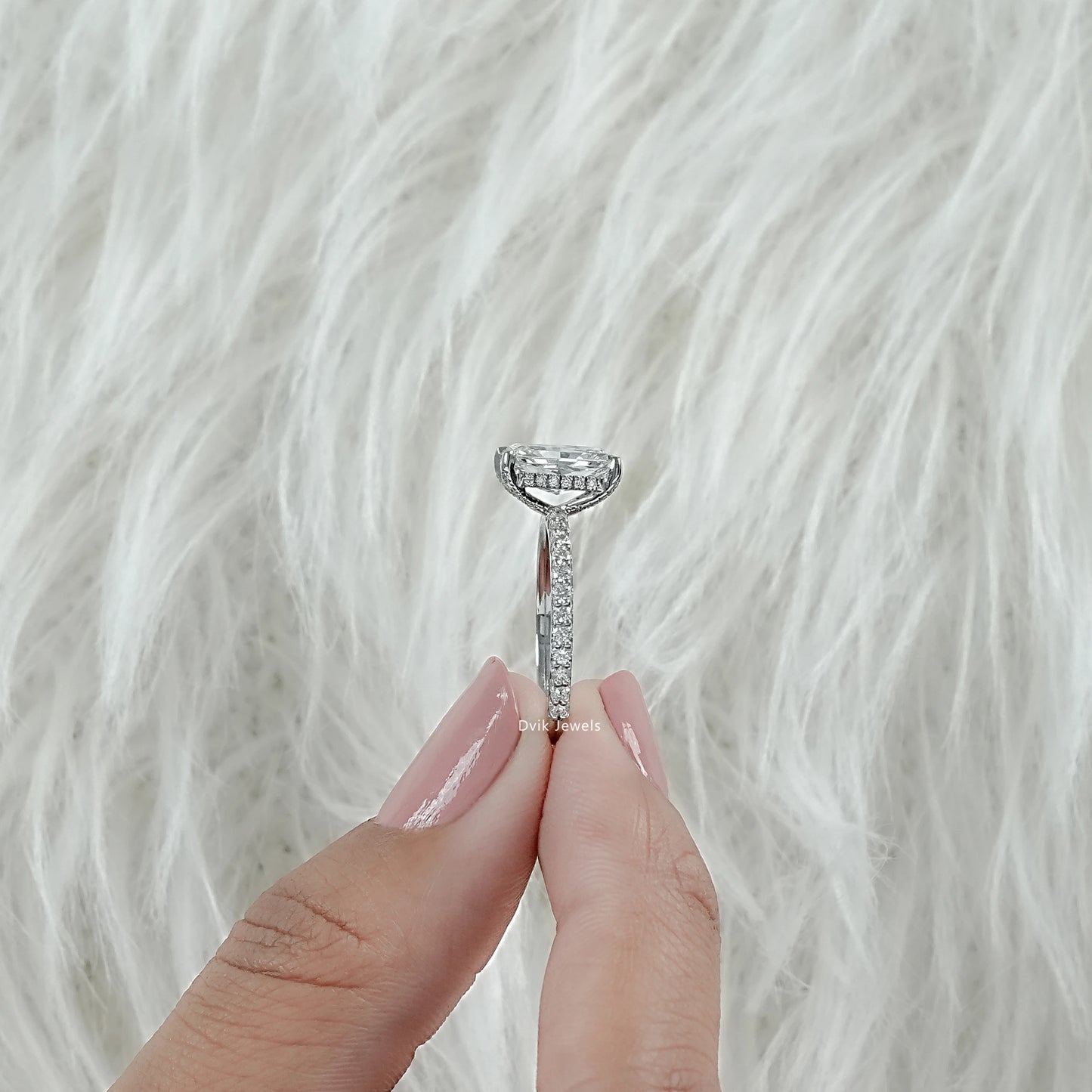 Radiant Cut Lab Diamond Hidden Halo Solitaire Accent Ring