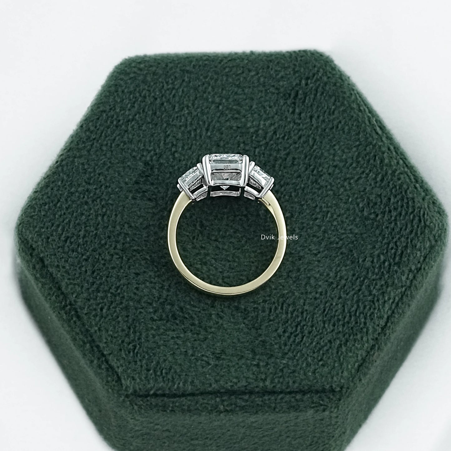 Radiant Cut Lab Diamond Trapezoid Three Stone Ring