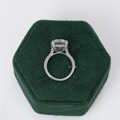 Round Cut Hidden Halo Engagement Ring with Pave Band