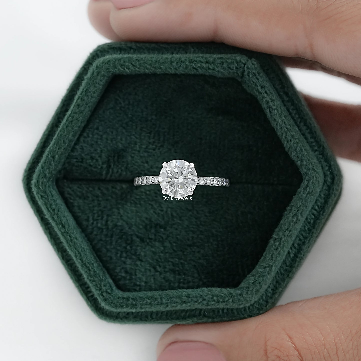 Round Cut Lab Diamond Pave Set Solitaire Ring