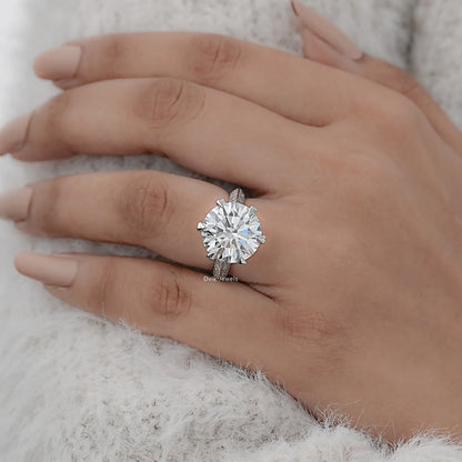 Round Cut Accent Set Diamond Engagement Ring