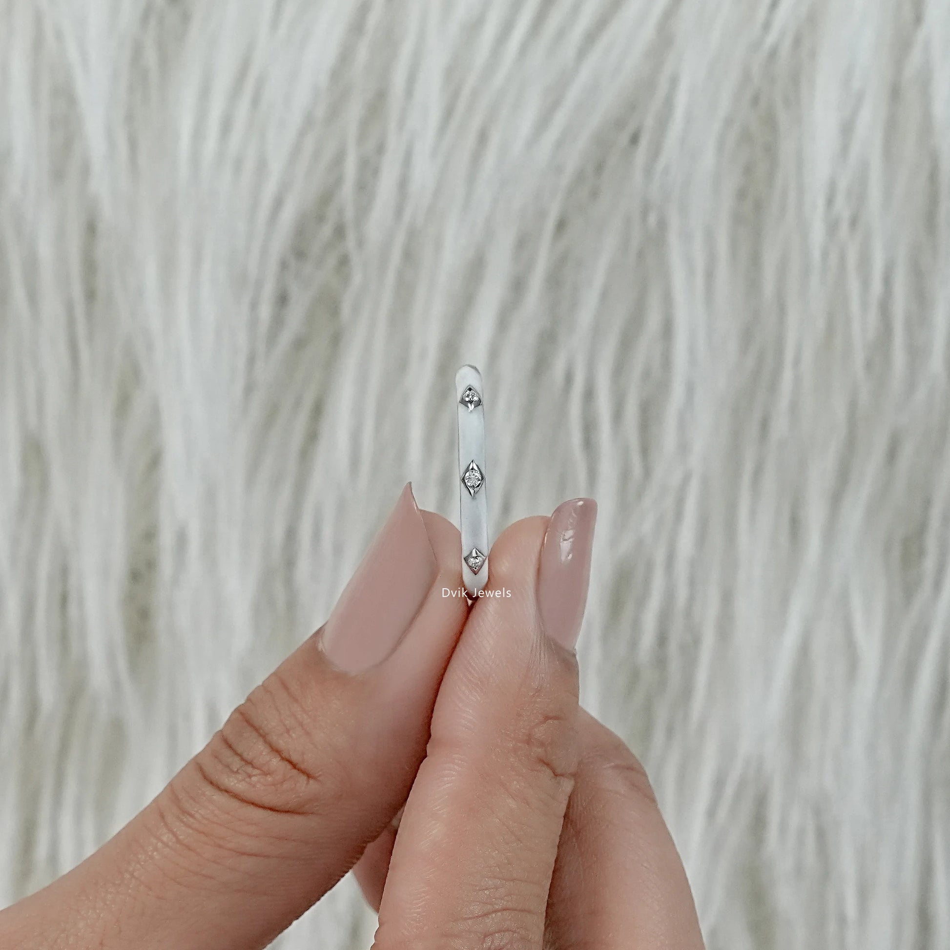 lab diamond white enamel ring white gold star setting profile view